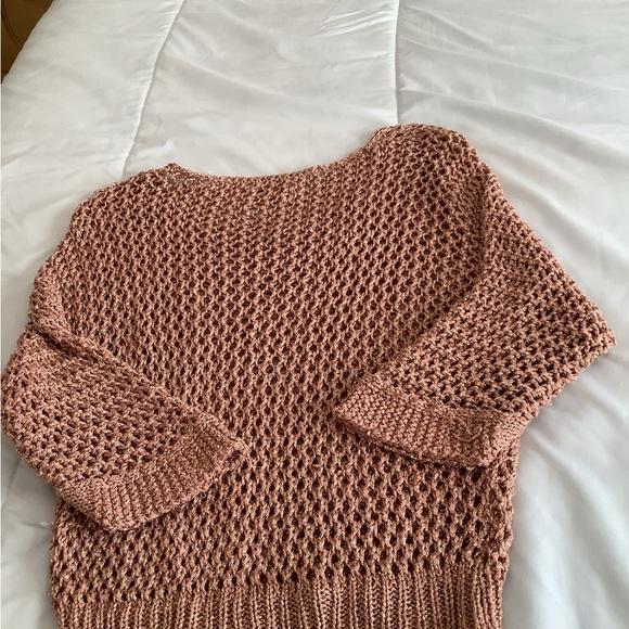 Brand Bazar sweater crocheted look copper gold threads see threw size XL - Picture 2 of 12